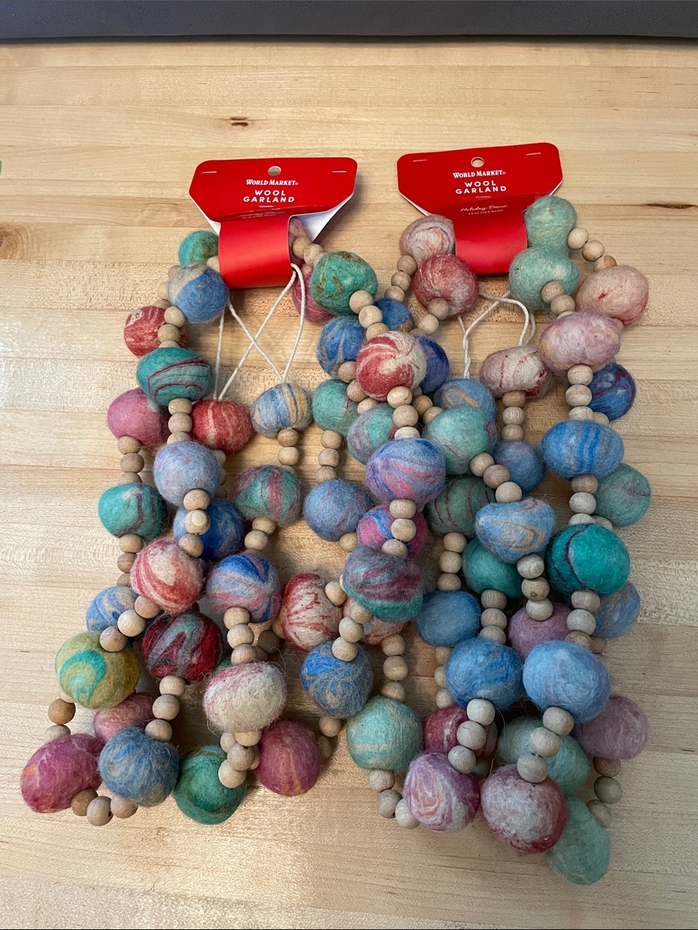 Set of 2 Plus World Market Wool Garland in Teal, Blue, Pink, Red, Cream